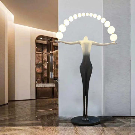 Luxury Hotel Humanoid Sculpture Floor Lamp Dance Goddess Fiberglass Standing Light for Living Room Decoration