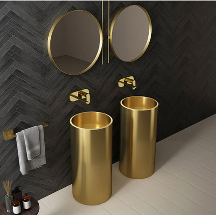 Luxury Gold Freestanding Bathroom Sink – Modern Floor Standing Washbasin for Elegant Bathrooms & Powder Rooms