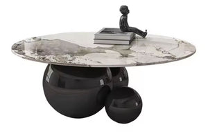 Creative Gold Ball Base Coffee Table Luxury Round Sintered Stone Top Tea Table Living Room Furniture