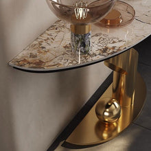Load image into Gallery viewer, Modern Stainless Steel Electroplated Leg Console Table Marble Top Console Table Decorative Porch Hallway Side Table
