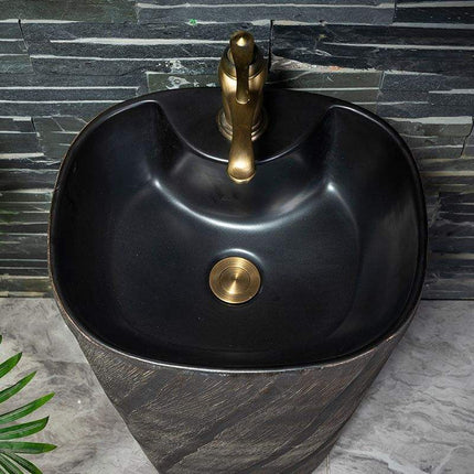 Modern Style Porcelain Pedestal Sink – Single Hole Outdoor Floor-Standing Washbasin with Integrated Drainer for Courtyard, Balcony, Garden, and Hotel Use