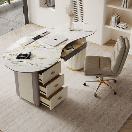 Italian Modern Home Designer Study Computer Desk Luxury Light Rock Board Boss Desk with Durable Storage Drawer
