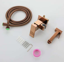 Load image into Gallery viewer, Square Rose Gold Brass Hand Held Portable Hot Cold Bathroom Handheld Bidet Toilet Sprayer Toilet Bidet Set with Shower Valve
