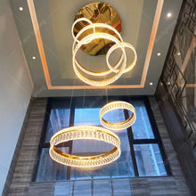 Load image into Gallery viewer, Luxury Upscale Ring Chandeliers Large Contemporary Modern Crystal Long Staircase Chandelier Circle Hanging Crystal Chandelier
