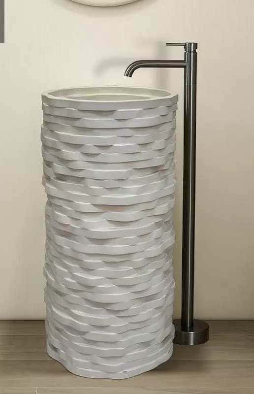 Modern White Textured Pedestal Basin – Luxury Freestanding Stone Sink for Contemporary Bathrooms