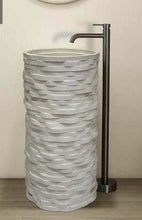 Load image into Gallery viewer, Modern White Textured Pedestal Basin – Luxury Freestanding Stone Sink for Contemporary Bathrooms
