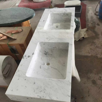 Customizable Real Marble Slab Countertop Sink – Elegant Bathroom Vessel Basin