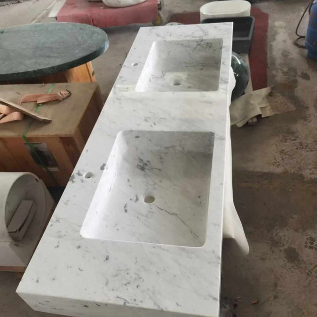 Customizable Real Marble Slab Countertop Sink – Elegant Bathroom Vessel Basin