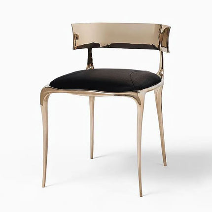Furnistyle Neuer Design Luxuriöser, schlichter Esszimmerstuhl aus brüniertem Messing mit schwarzer Nylonseil-Sitzfläche 