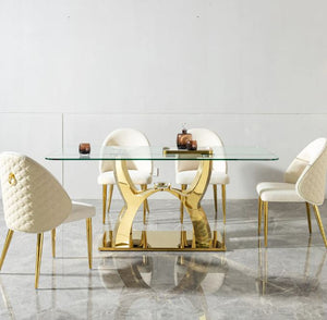 Living Room Furniture Tempered Glass Top Stainless Steel Glass Dining Table Set Modern Dining Table