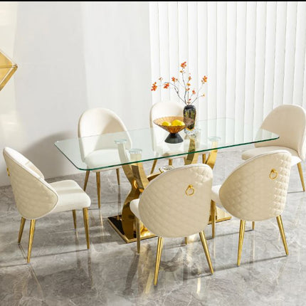 Living Room Furniture Tempered Glass Top Stainless Steel Glass Dining Table Set Modern Dining Table