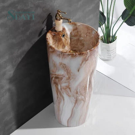 Luxuriöses Standwaschbecken aus Marmor in Steinoptik, moderne Sanitärkeramik, stilvoller, zeitgenössischer Waschtisch für Badezimmer, Zuhause, Hotel, Apartment