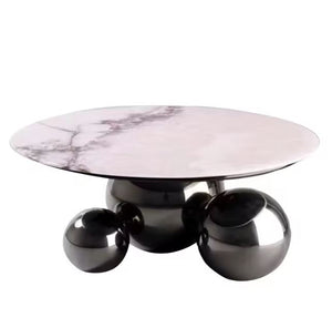 Creative Gold Ball Base Coffee Table Luxury Round Sintered Stone Top Tea Table Living Room Furniture