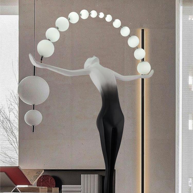 Luxury Hotel Humanoid Sculpture Floor Lamp Dance Goddess Fiberglass Standing Light for Living Room Decoration