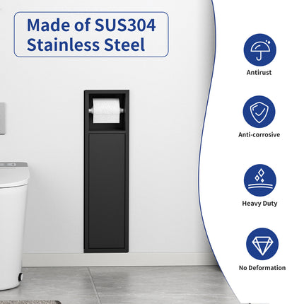 Mattschwarzer, verdeckter Toilettenpapierhalter mit Bürste – Wandmontage, Badezimmer-Accessoire-Set aus Edelstahl 304