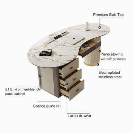 Italian Modern Home Designer Study Computer Desk Luxury Light Rock Board Boss Desk with Durable Storage Drawer