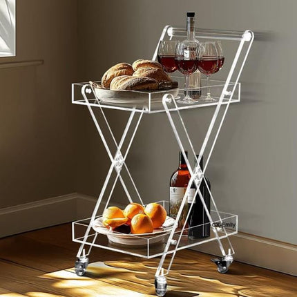 2 Tier Utility Rolling Serving Trolley Cart Clear Acrylic Storage Cart Bathroom Kitchen Living Room