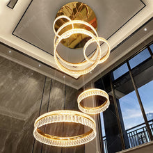Load image into Gallery viewer, Luxury Upscale Ring Chandeliers Large Contemporary Modern Crystal Long Staircase Chandelier Circle Hanging Crystal Chandelier

