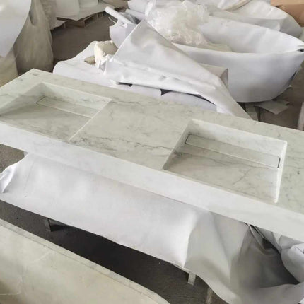 Customizable Real Marble Slab Countertop Sink – Elegant Bathroom Vessel Basin