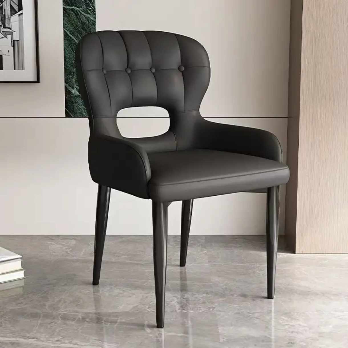 Modern Designer Leather Dining Chair – Luxurious Black High-Quality Dining Room Furniture for Home