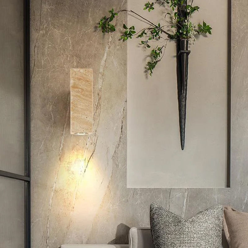Travertine Wall Lights Yellow Stone Decor Sconce for Bedroom Living Room Hotel Corridor Stair Aisle Background