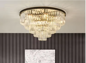 Luxury Contemporary Crystal Gold Flush Mount Ceiling Light – Modern Elegant Chandelier 80cm