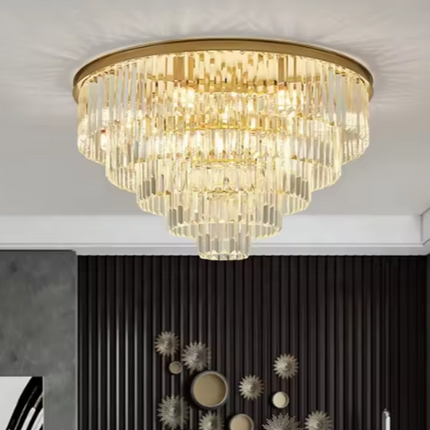 Luxury Contemporary Crystal Gold Flush Mount Ceiling Light – Modern Elegant Chandelier 80cm