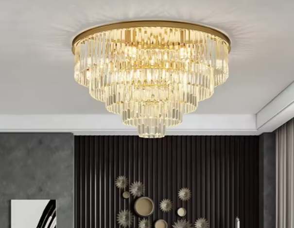 Luxury Contemporary Crystal Gold Flush Mount Ceiling Light – Modern Elegant Chandelier 80cm