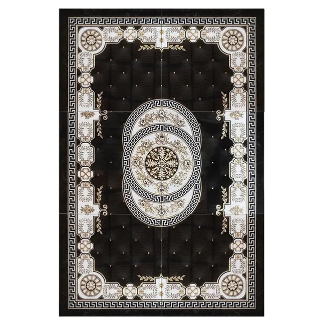 1200×1800mm ceramic floor tiles, elegant black red base with gold silver plated details, 6-piece set forming carpet pattern