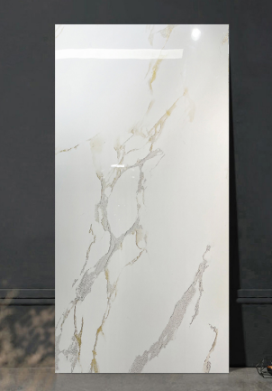 Marble-patterned ceramic tile on a dark background