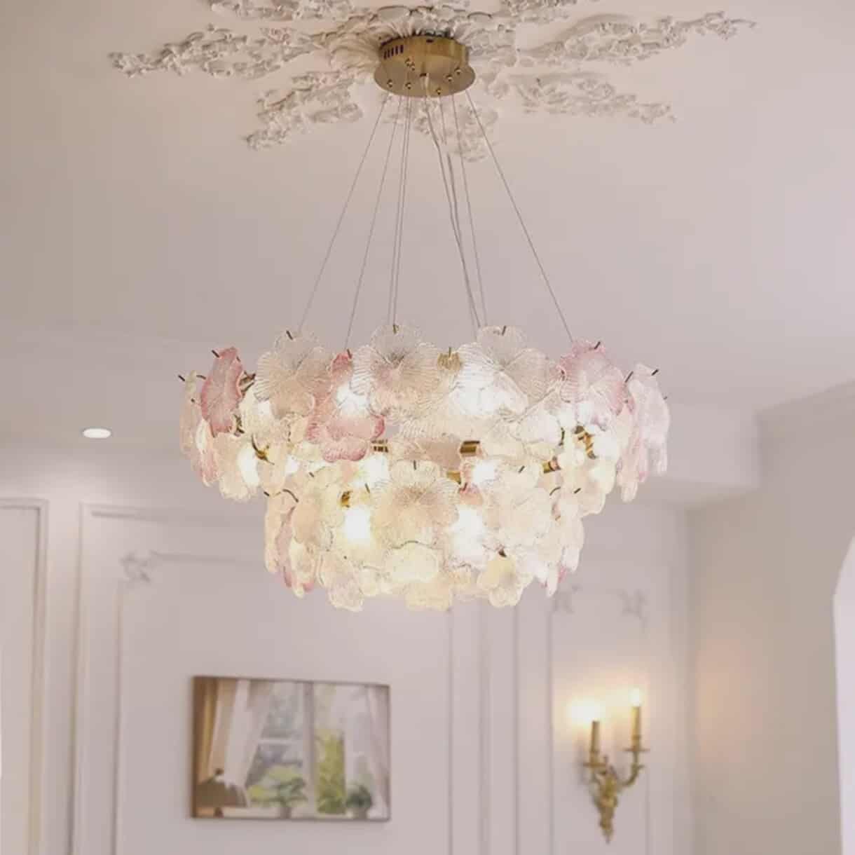 Creative Five-Leaf Flower Glass Pendant Light – Elegant Crystal Hanging Lamp for Bedroom & Living Room