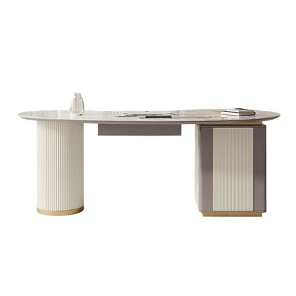 Italian Modern Home Designer Study Computer Desk Luxury Light Rock Board Boss Desk with Durable Storage Drawer