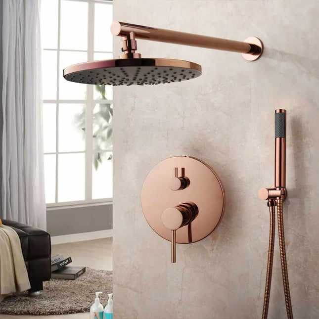 Pommeau de douche mural rond en acier inoxydable 304, finition or rose, édition moderne