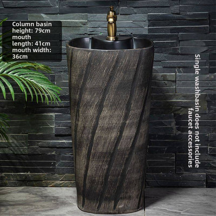 Modern Style Porcelain Pedestal Sink – Single Hole Outdoor Floor-Standing Washbasin with Integrated Drainer for Courtyard, Balcony, Garden, and Hotel Use