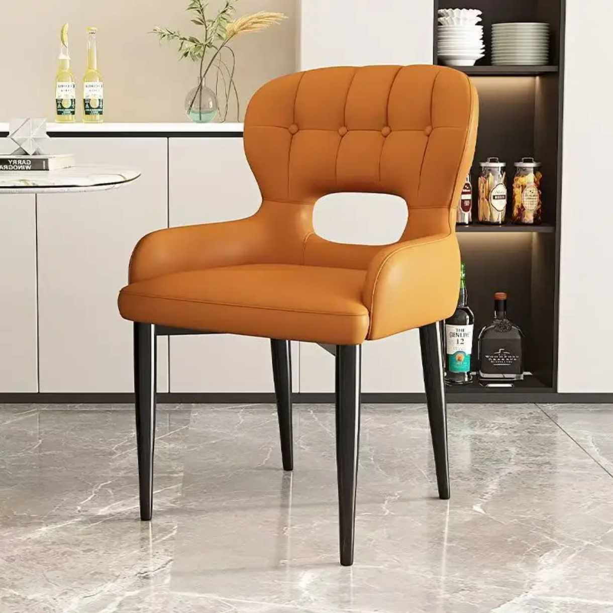Modern Designer Leather Dining Chair – Luxurious Black High-Quality Dining Room Furniture for Home