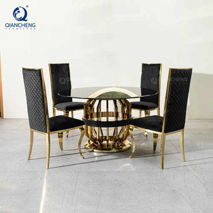 Scandinavian Luxury Home Furniture Supplier Manufacture Custom Designer Round Black Glass Dining Table