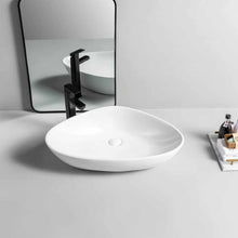 Cargar imagen en el visor de la galería, Modern Hotel Washroom Above Countertop Art Basin Triangle Porcelain Hand Wash Bathroom Vessel Sink for Home Apartment Villa
