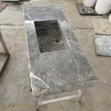 Customizable Real Marble Slab Countertop Sink – Elegant Bathroom Vessel Basin