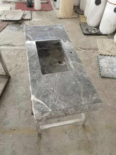 Cargar imagen en el visor de la galería, Customizable Real Marble Slab Countertop Sink – Elegant Bathroom Vessel Basin
