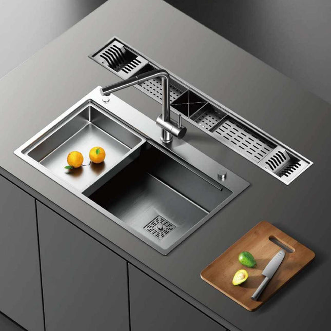 Évier de cuisine multifonctionnel en acier inoxydable noir nano populaire à un seul bac