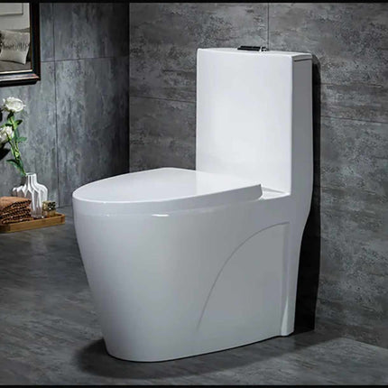 Moderne weiße einteilige S-Trap-Toilette – Porzellan-WC mit Zweimengenspülung und Siphon-System SEO-Beschreibung: