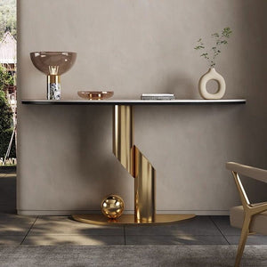 Modern Stainless Steel Electroplated Leg Console Table Marble Top Console Table Decorative Porch Hallway Side Table