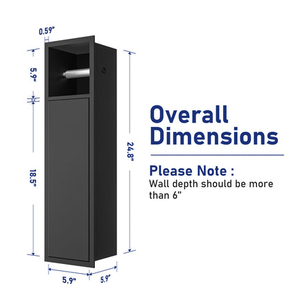 Mattschwarzer, verdeckter Toilettenpapierhalter mit Bürste – Wandmontage, Badezimmer-Accessoire-Set aus Edelstahl 304