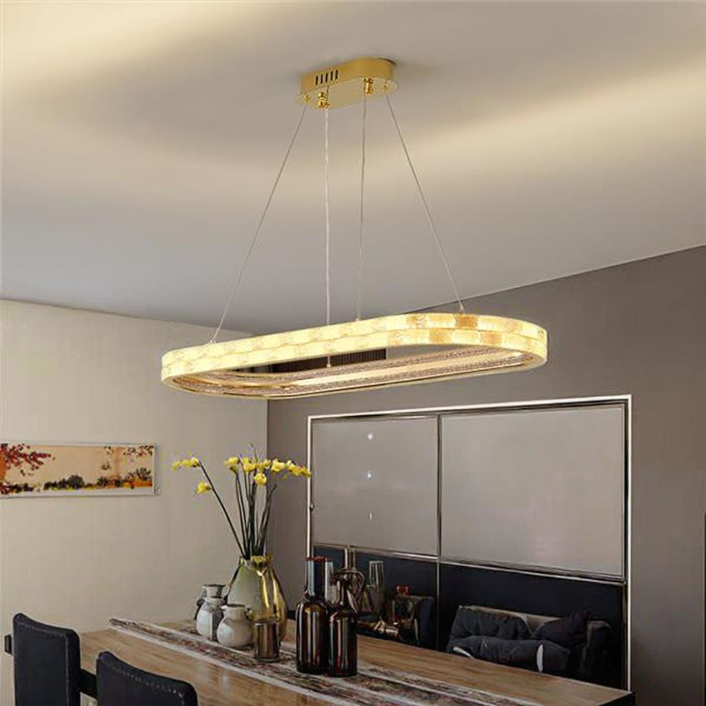 Luxury LED Crystal Ellipse Chandelier – Modern Gold Hanging Pendant Light for Living Room, Dining Room & Restaurant