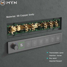 Charger l&#39;image dans la galerie, Luxurious Bathroom Ceiling Rainfall Waterfall Shower System – In-Wall Concealed Thermostatic Mixer with Jet Massage Function for Modern Bathrooms
