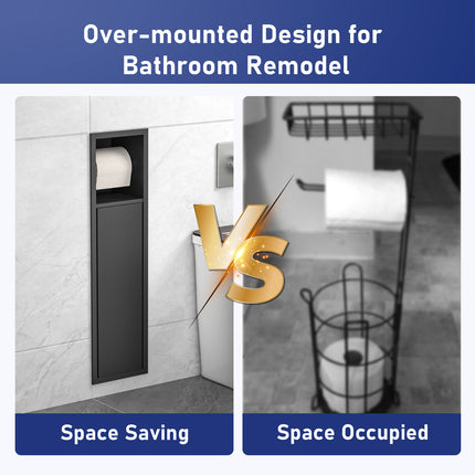 Mattschwarzer, verdeckter Toilettenpapierhalter mit Bürste – Wandmontage, Badezimmer-Accessoire-Set aus Edelstahl 304