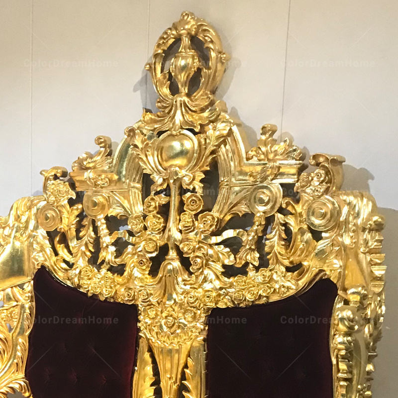 Royal Luxury King Size Bed– Complete Bedroom Furniture High End Birch Solid Wood Victorian Bed Gold