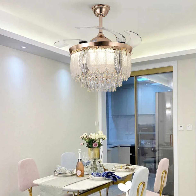 Moderner Luxus-Kristall-LED-Kronleuchter mit Ventilator