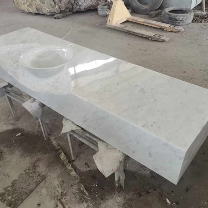 Customizable Real Marble Slab Countertop Sink – Elegant Bathroom Vessel Basin