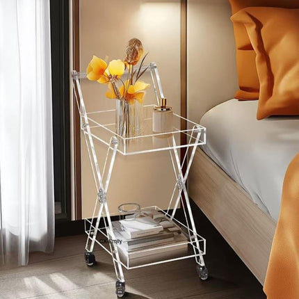 2 Tier Utility Rolling Serving Trolley Cart Clear Acrylic Storage Cart Bathroom Kitchen Living Room